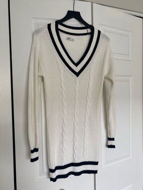 Hollister Cream V-Neck Varsity Cable Knit Sweater Dress